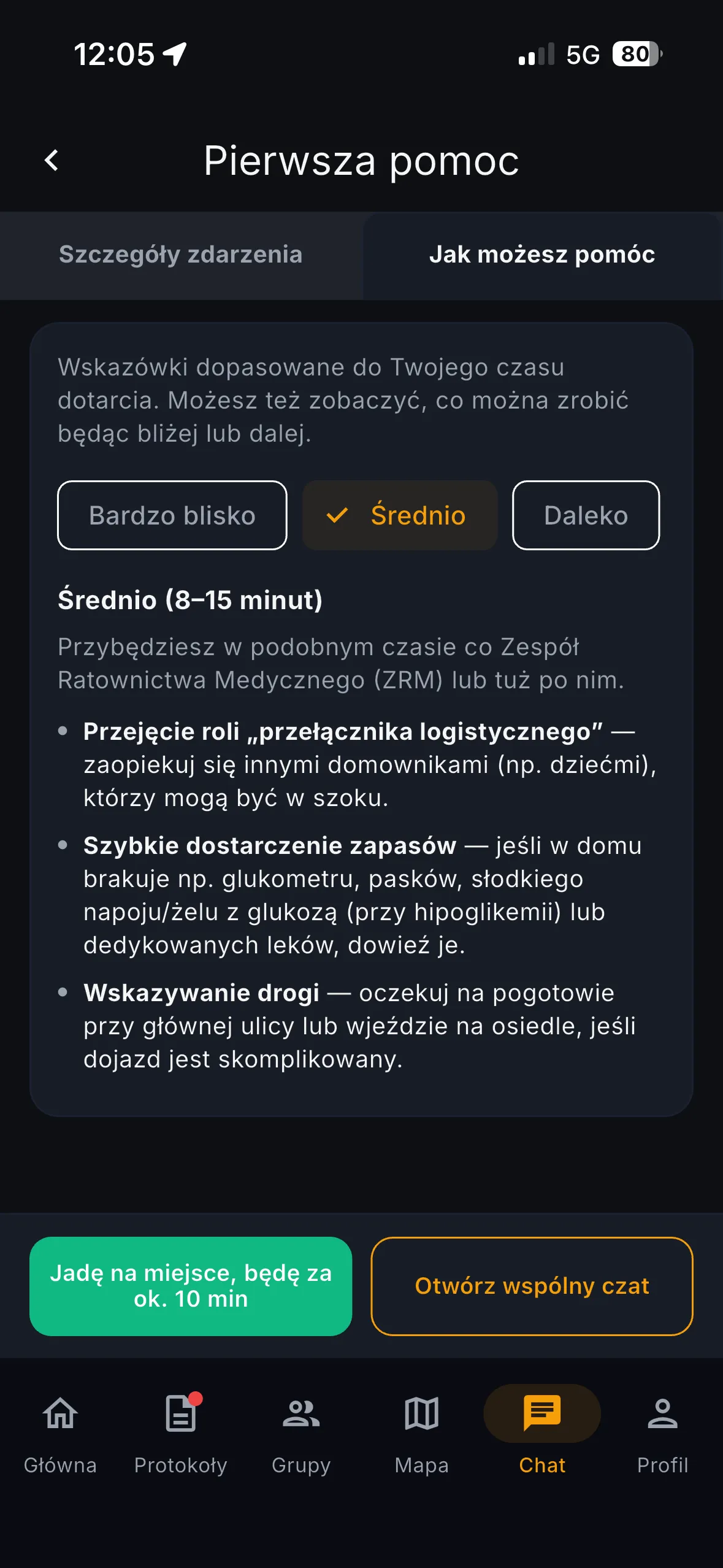 Ekran Jak możesz pomóc z wyborem czasu dotarcia Bardzo blisko, Średnio lub Daleko i wskazówkami dopasowanymi do czasu dojazdu.